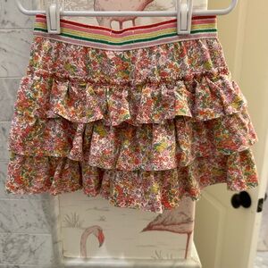 Mini Boden Floral Ruffle Skort with Striped Waistband